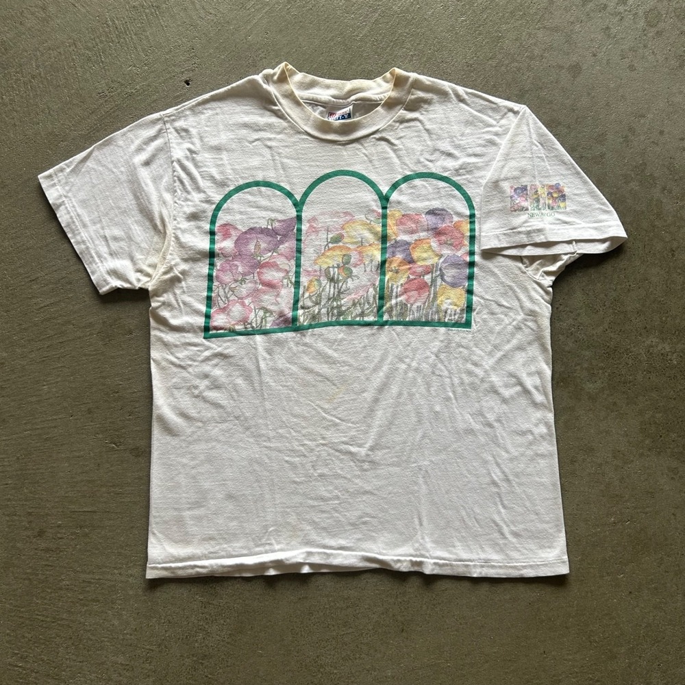 Vintage 90s Wildflowers Shirt Size Large White Newaygo Botanical Arch Peonies